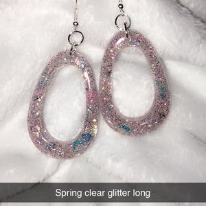 Oval Spring glitter drop earrings